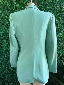 Vintage 1990s Italian Mint Green Blazer With Spiral Buttons