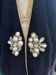 Patra black Velvet Pearl Brooch Long Blazer Jacket With Gold Trim