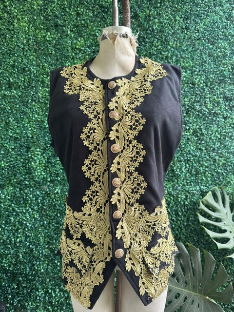 Vintage Victorian Luxury Gold Embroidery Napoleon Vest – Charming British Elegance