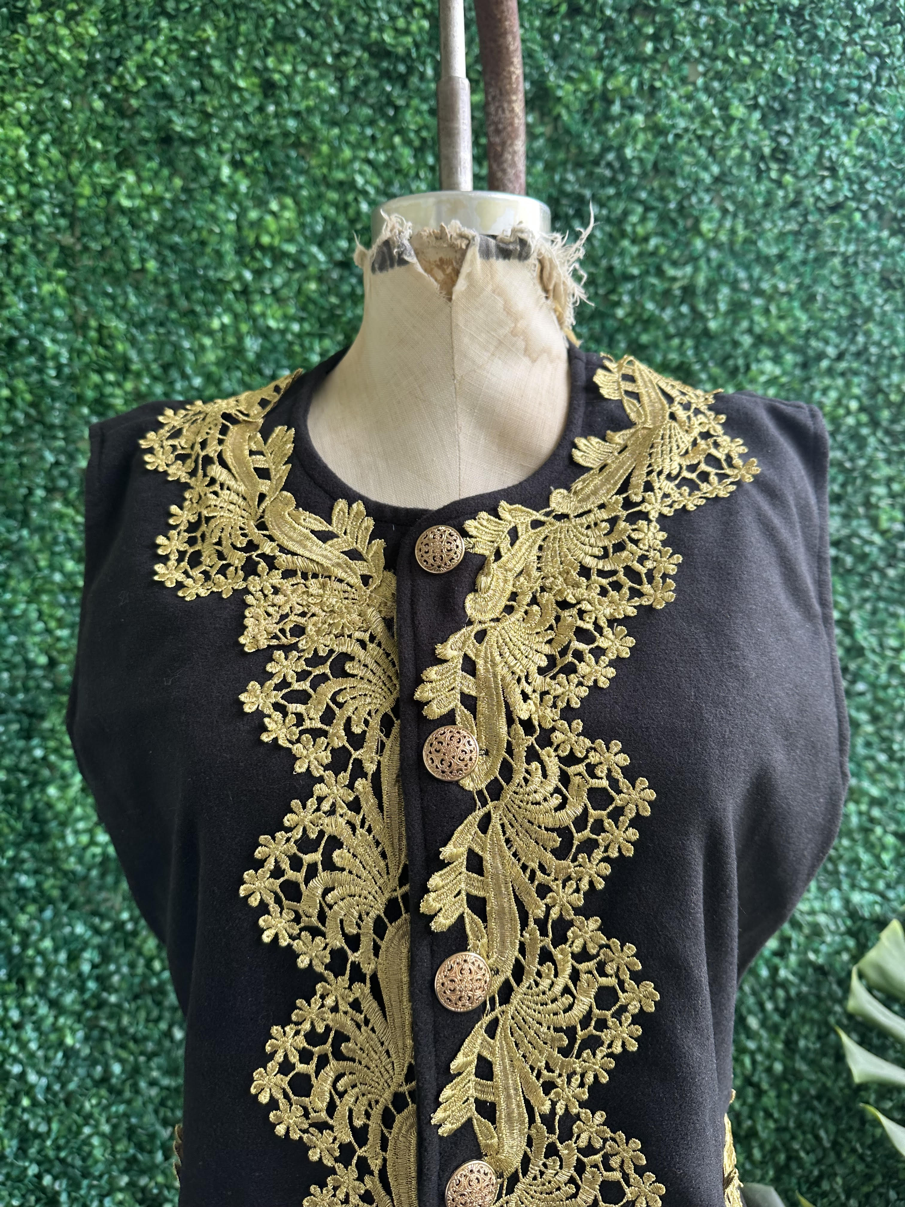 Vintage Victorian Luxury Gold Embroidery Napoleon Vest – Charming British Elegance