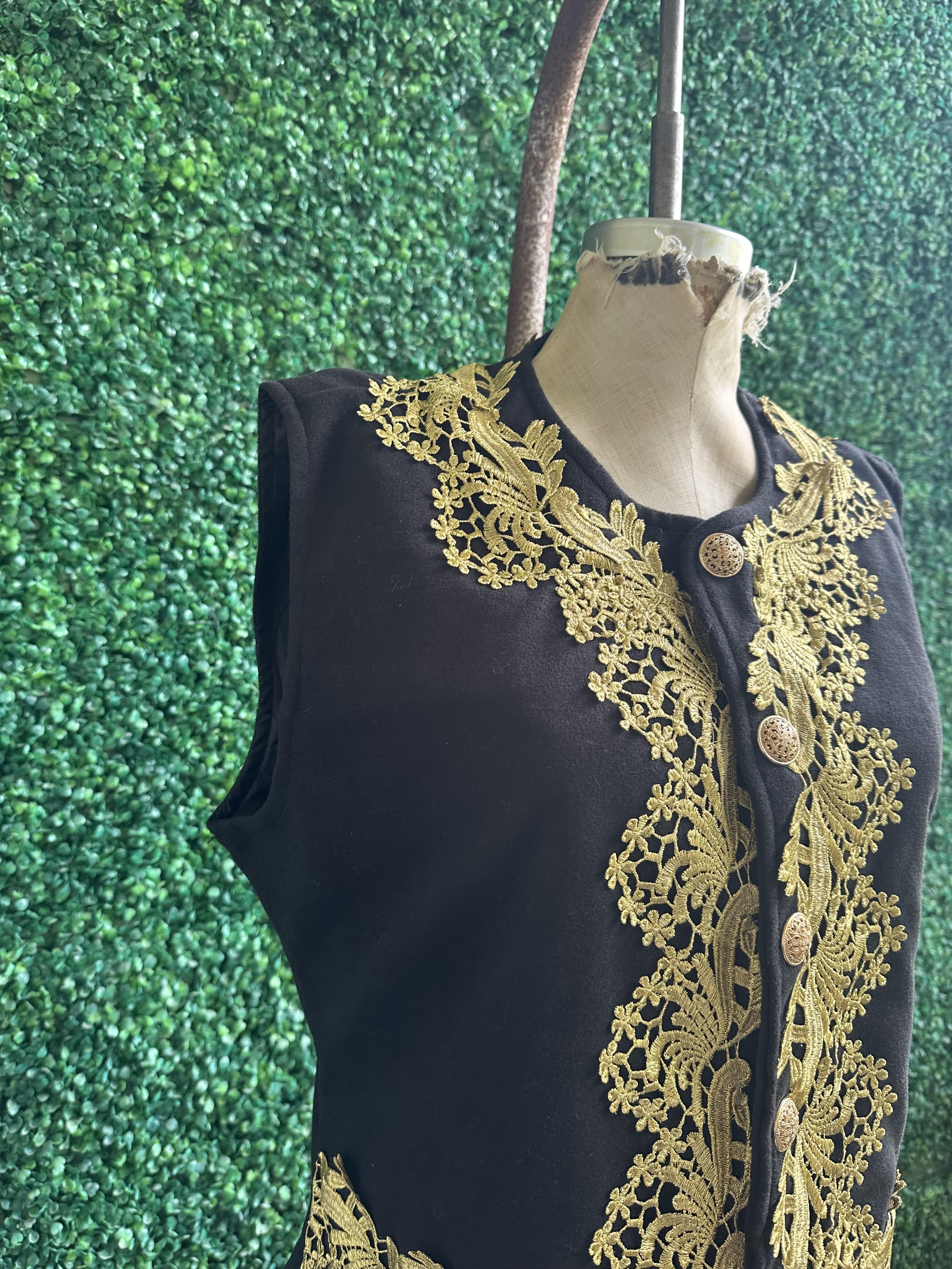 Vintage Victorian Luxury Gold Embroidery Napoleon Vest – Charming British Elegance