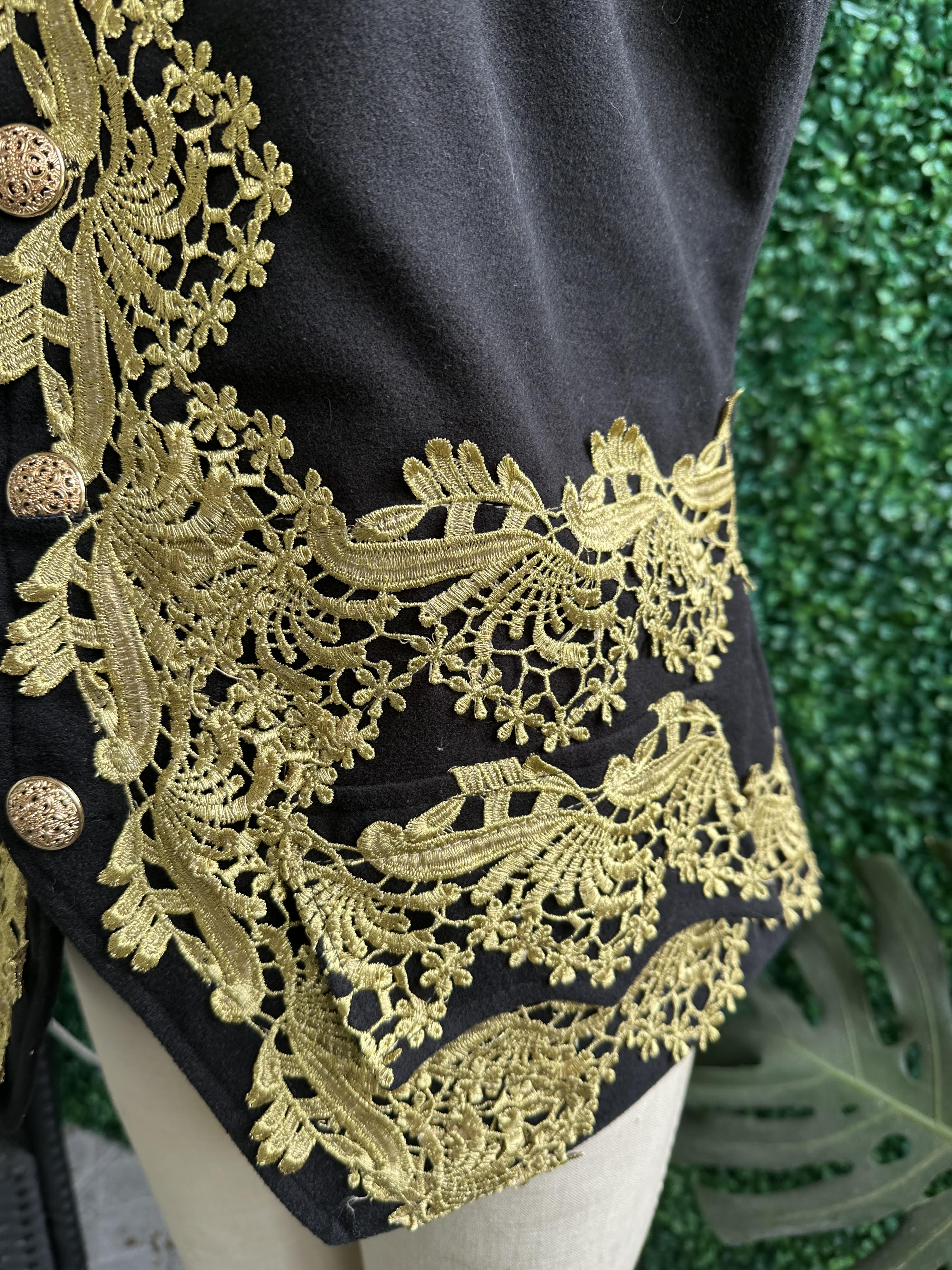 Vintage Victorian Luxury Gold Embroidery Napoleon Vest – Charming British Elegance