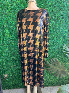 Vintage Argenti Black and Copper Sequins Long Silk Dress Plus