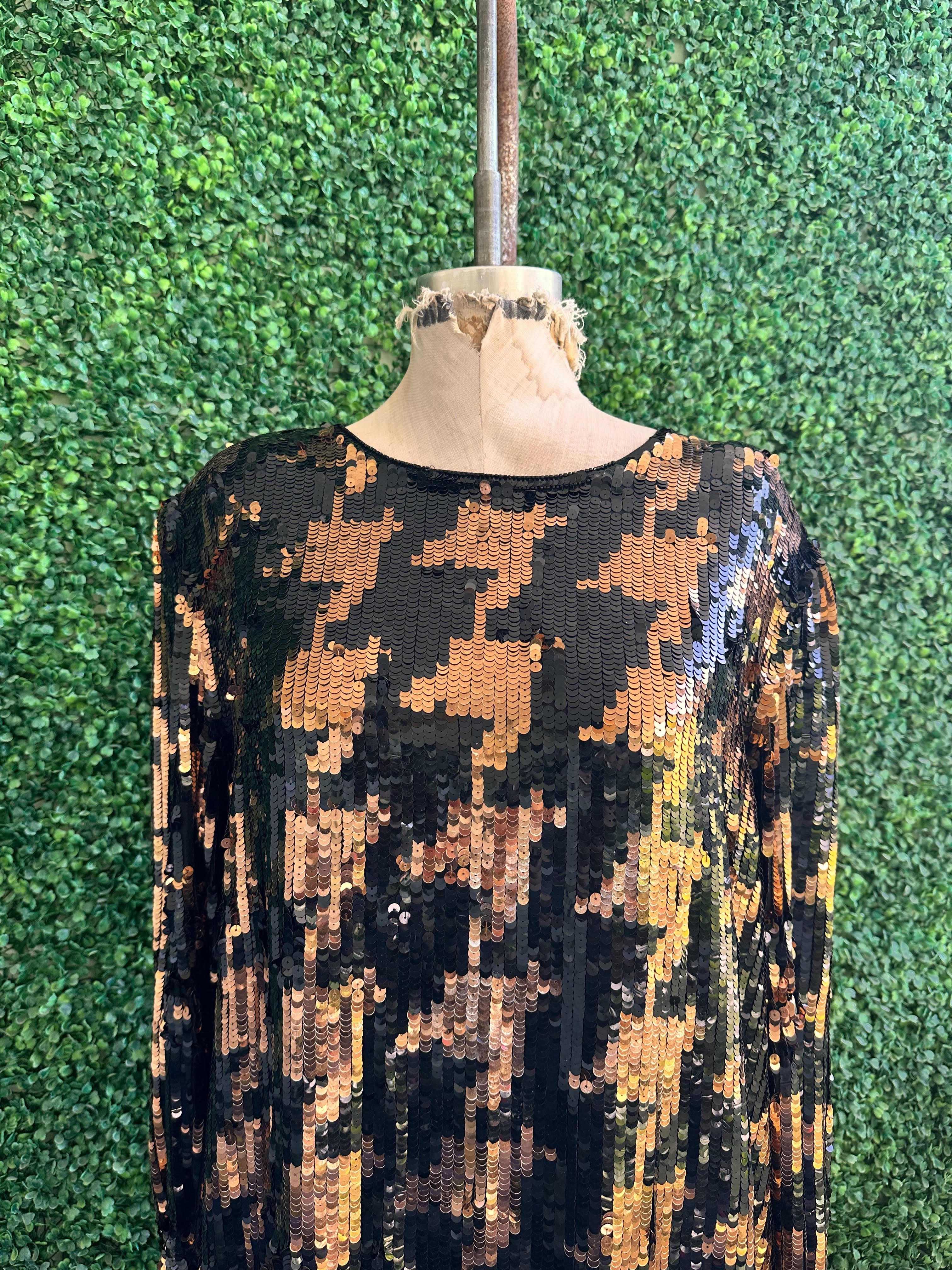Vintage Argenti Black and Copper Sequins Long Silk Dress Plus