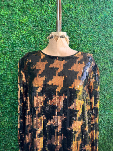 Vintage Argenti Black and Copper Sequins Long Silk Dress Plus