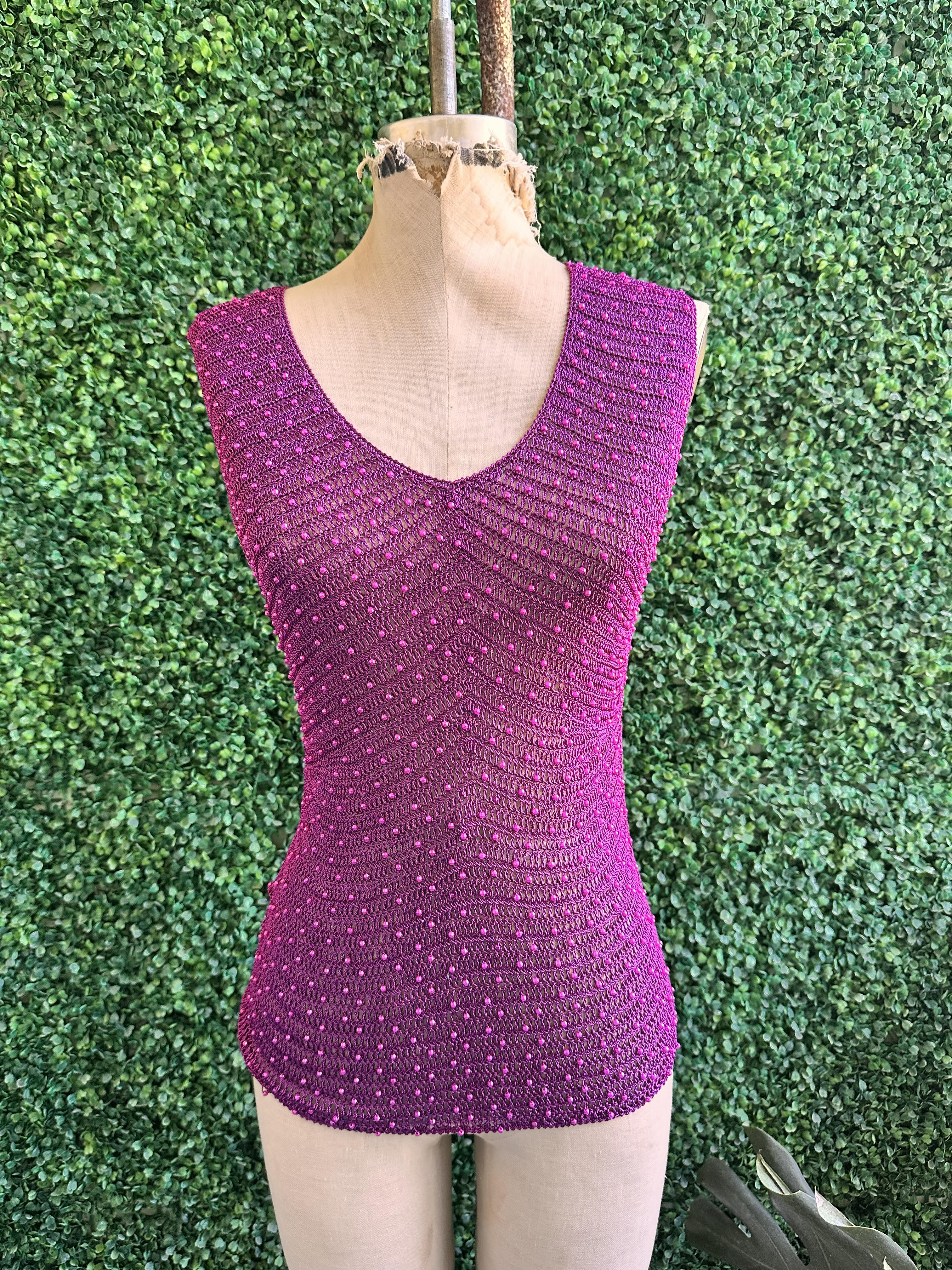 Pink lace crochet tank top with pink pearls