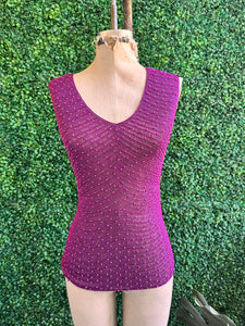Pink lace crochet tank top with pink pearls