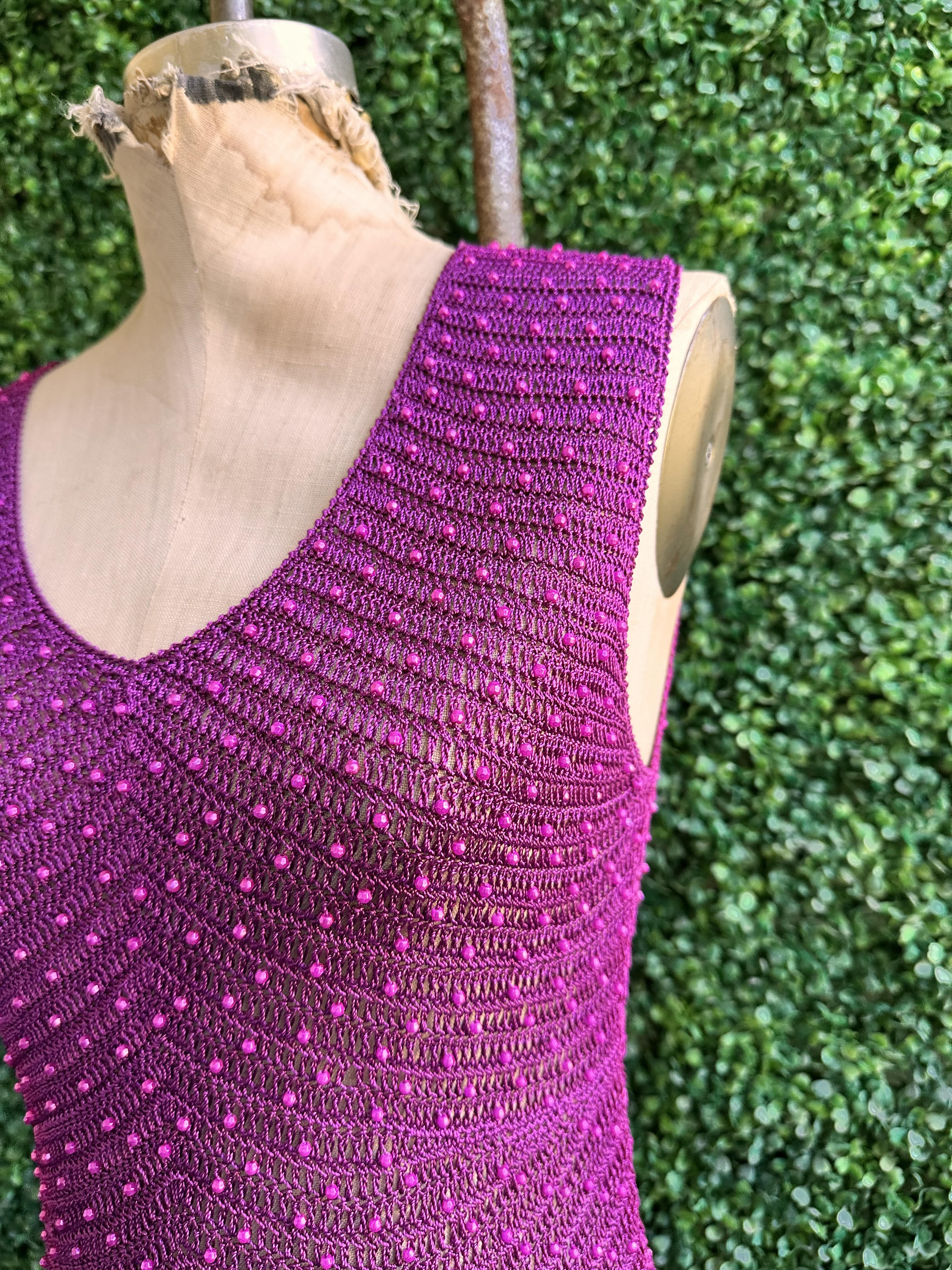 Pink lace crochet tank top with pink pearls