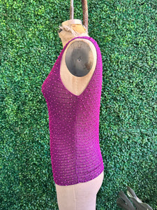 Pink lace crochet tank top with pink pearls