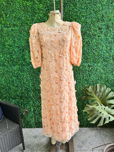 Vintage Peach Richilene Embroidered Lace Balloon Sleeve Dress