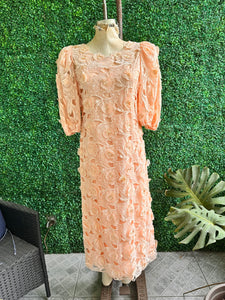 Vintage Peach Richilene Embroidered Lace Balloon Sleeve Dress