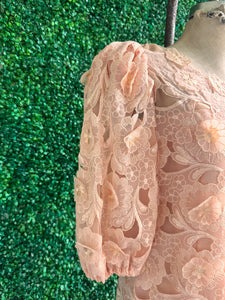 Vintage Peach Richilene Embroidered Lace Balloon Sleeve Dress