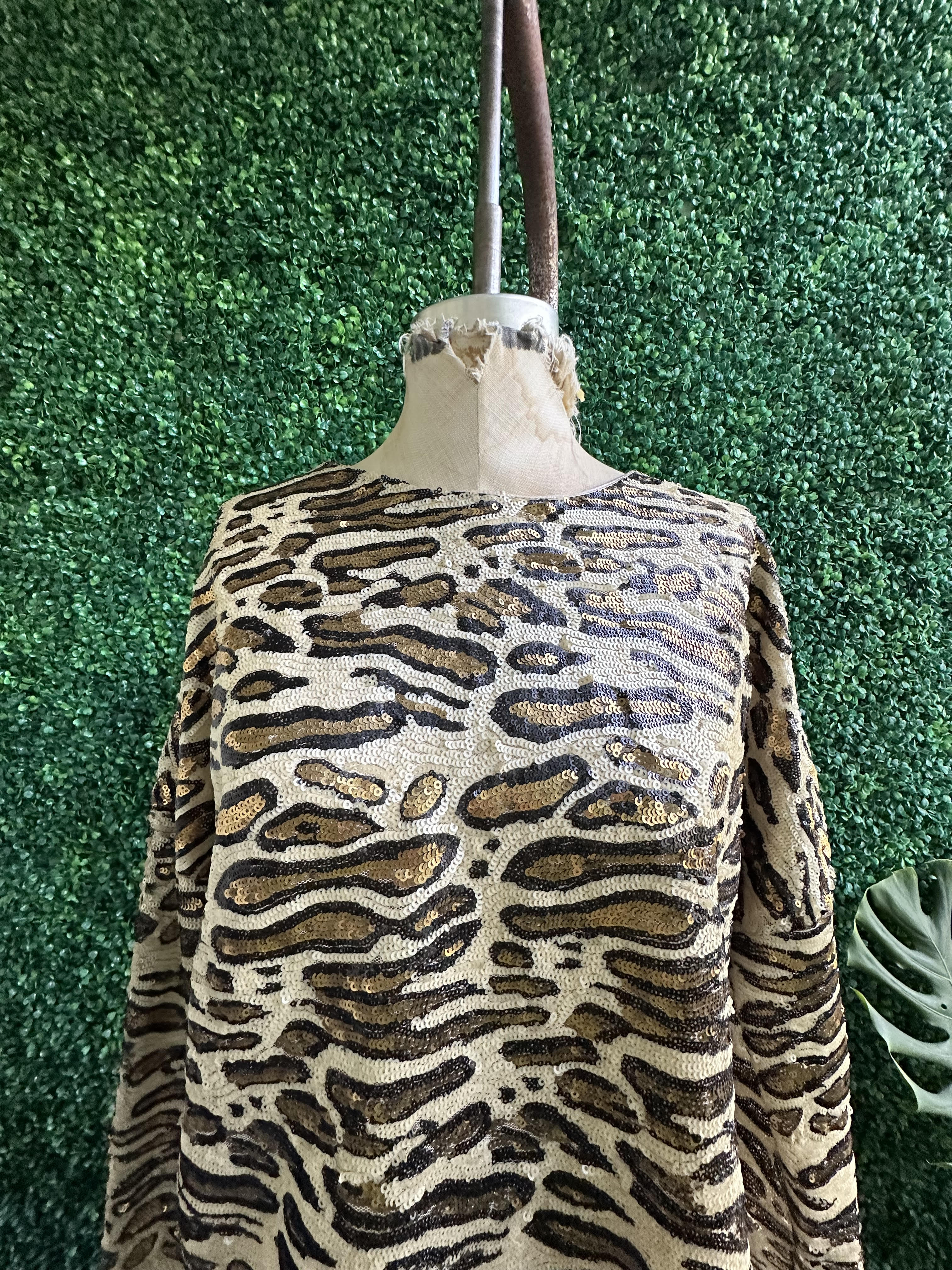 Zara Special Edition Leopard Cheetah Print Sequin Shirt Size Medium