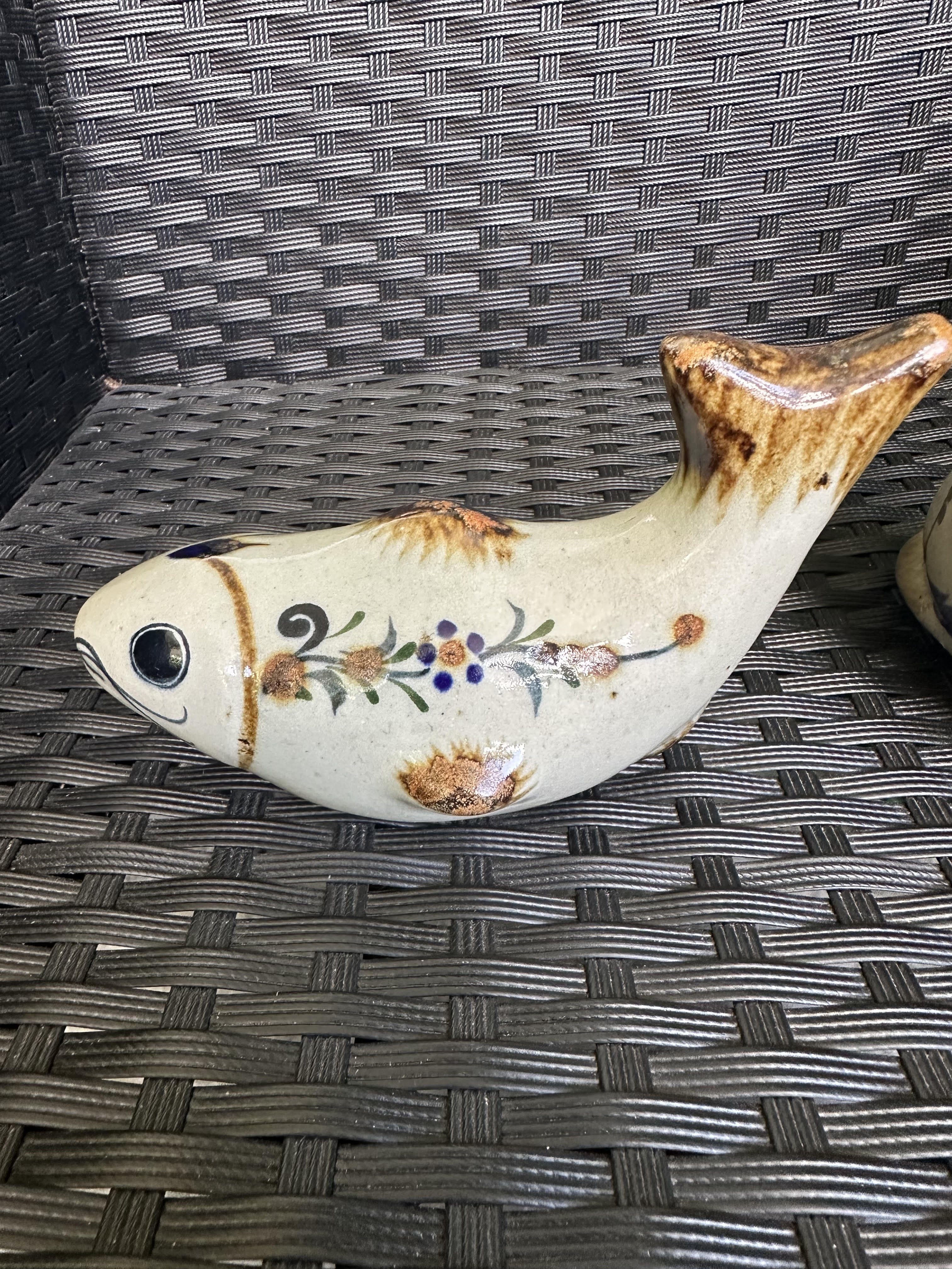 Vintage Tonala Mexico Ceramic Fish and Owl Poterry Decorative Ceramic Set