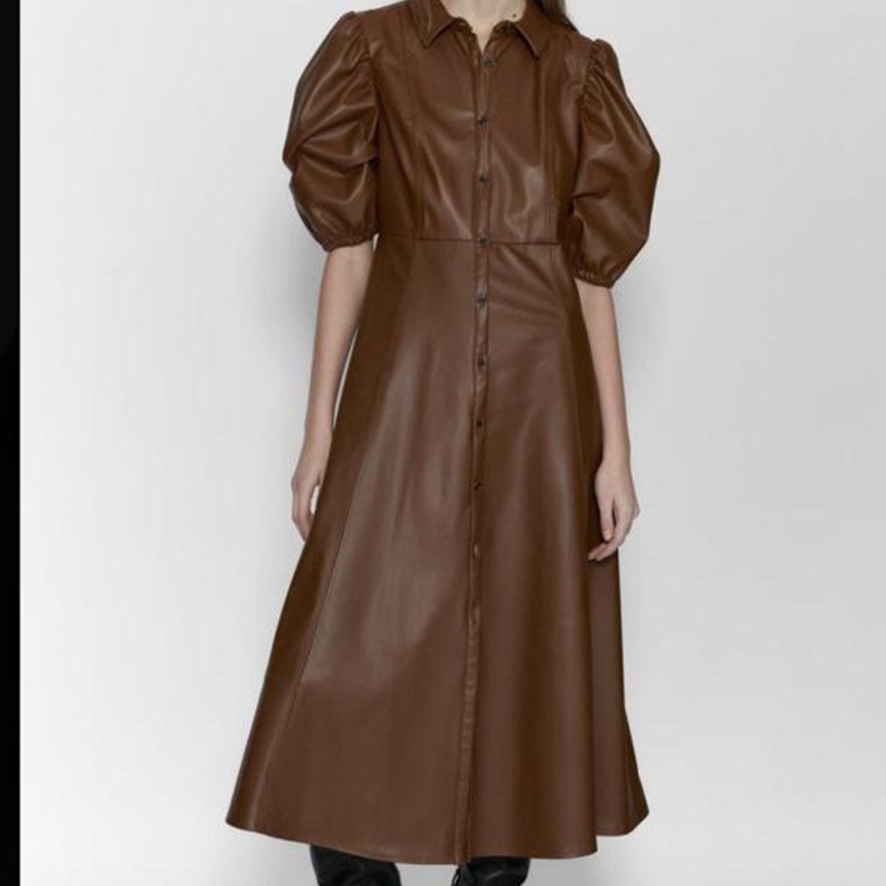 Zara Brown Faux Leather Midi Secretary Dress Large Sheath Dress Cougar Vintage Shop Zara Brown Faux Leather Midi Secretary Dress Large Sheath Dress Cougar Vintage Shop