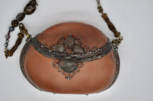 Vintage 80’s “Maya” Acrylic Amber Shell Styled Purse Resin Purse with Beaded Strap