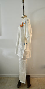 White Dragon Silk Brocade Pajama Set Pants and Kimono Sleepwear Street Wear Chic Style