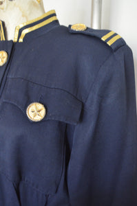 Vintage 1980s Lillie Rubin Military Navy Style Nautical Jumpsuit with gold star buttons