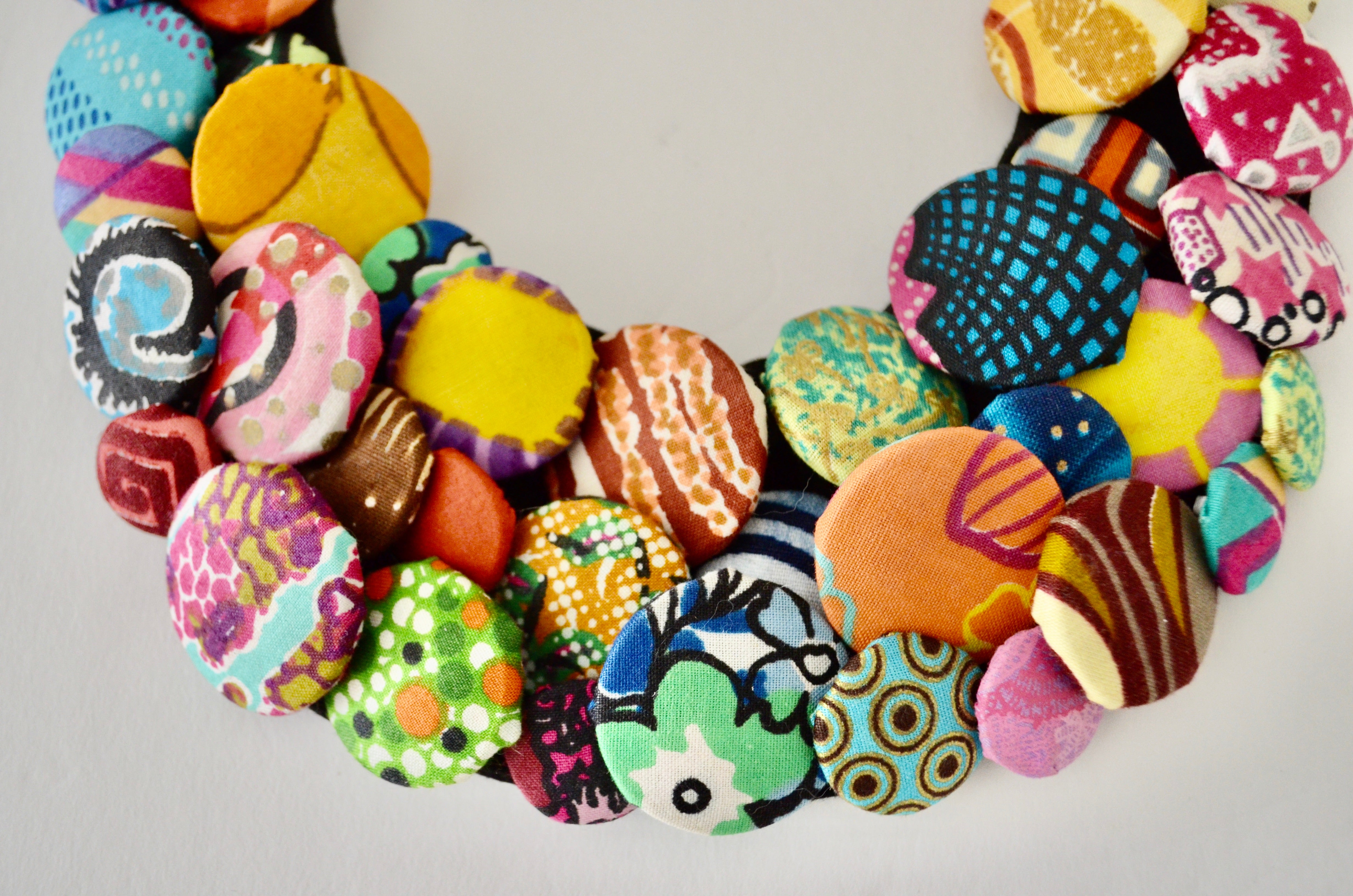 Boho Ethnic Ankara African Multi Strand Colorful Button Necklace