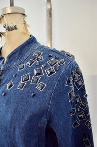 Vintage Bob Mackie Wearable Art Denim Beaded Jewelry Design Jean jacket Runway Spring Trend