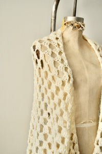Boho Handmade Crochet White Antique Piano Long Fringe Shawl Cape