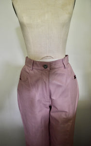 1980s high rise genuine leather bold pastel pink tailored pants Tower Hill Collection