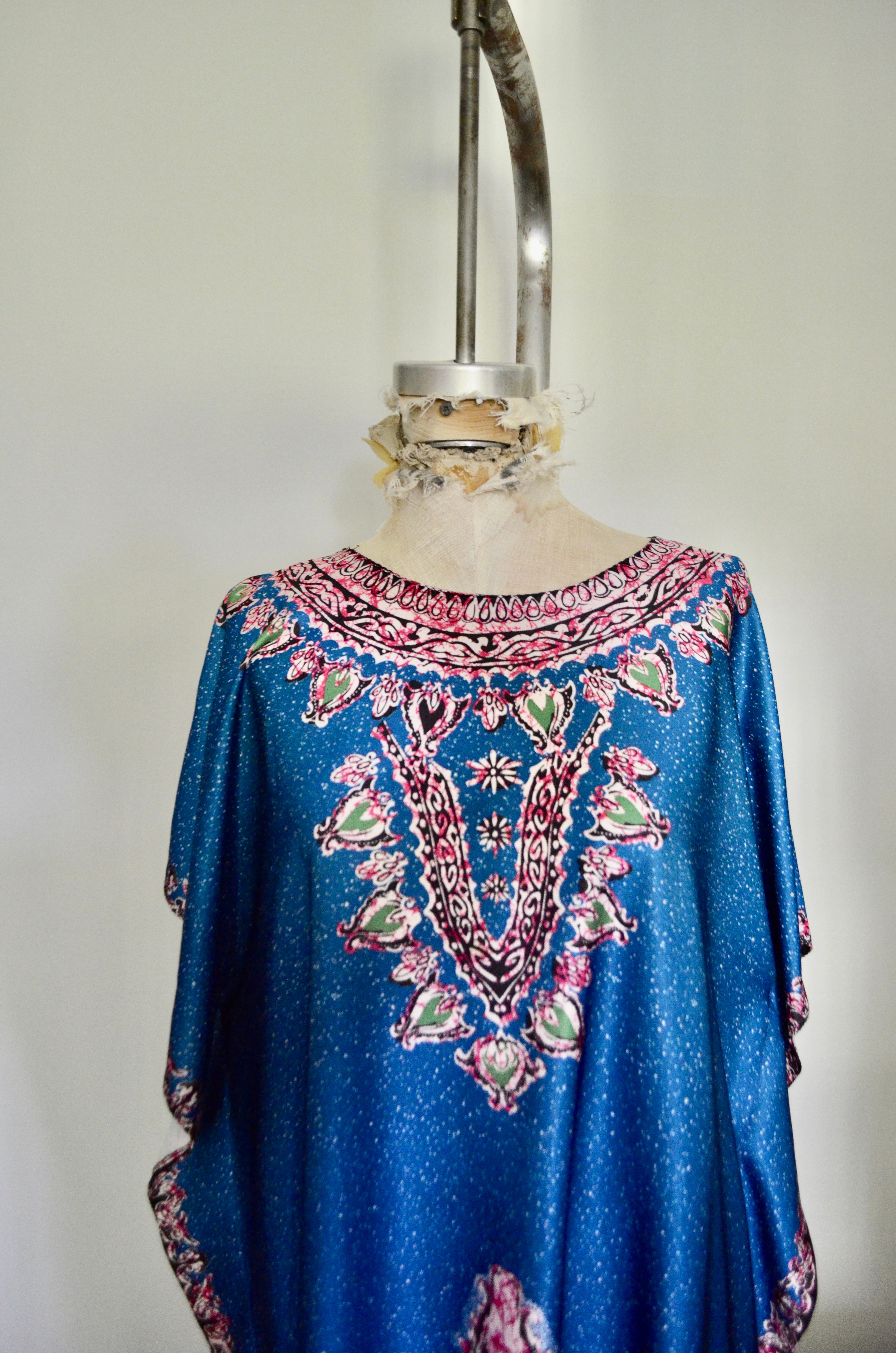 Vintage Boho Maxi Kaftan Blue Paisley Long Dress