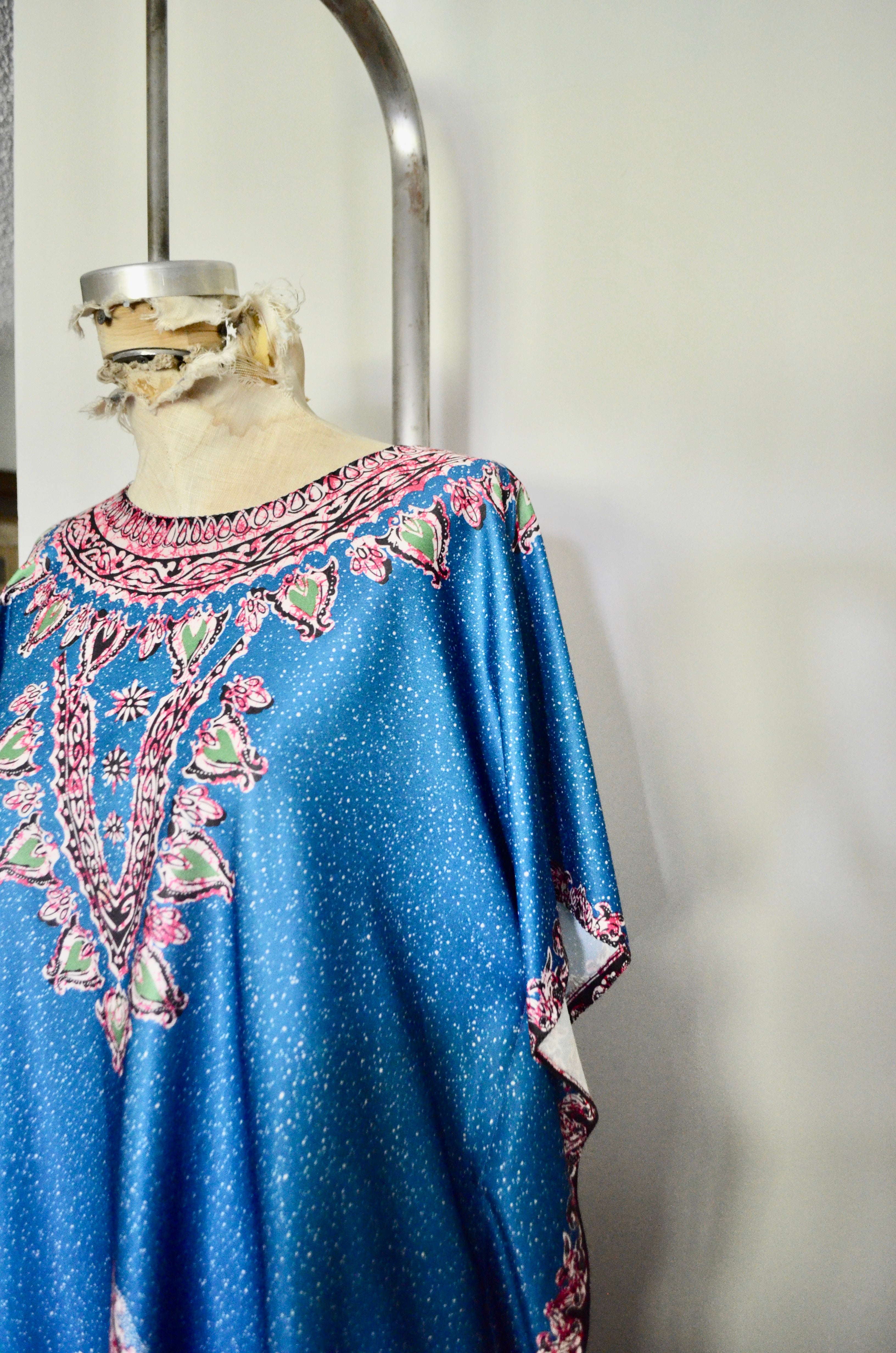 Vintage Boho Maxi Kaftan Blue Paisley Long Dress
