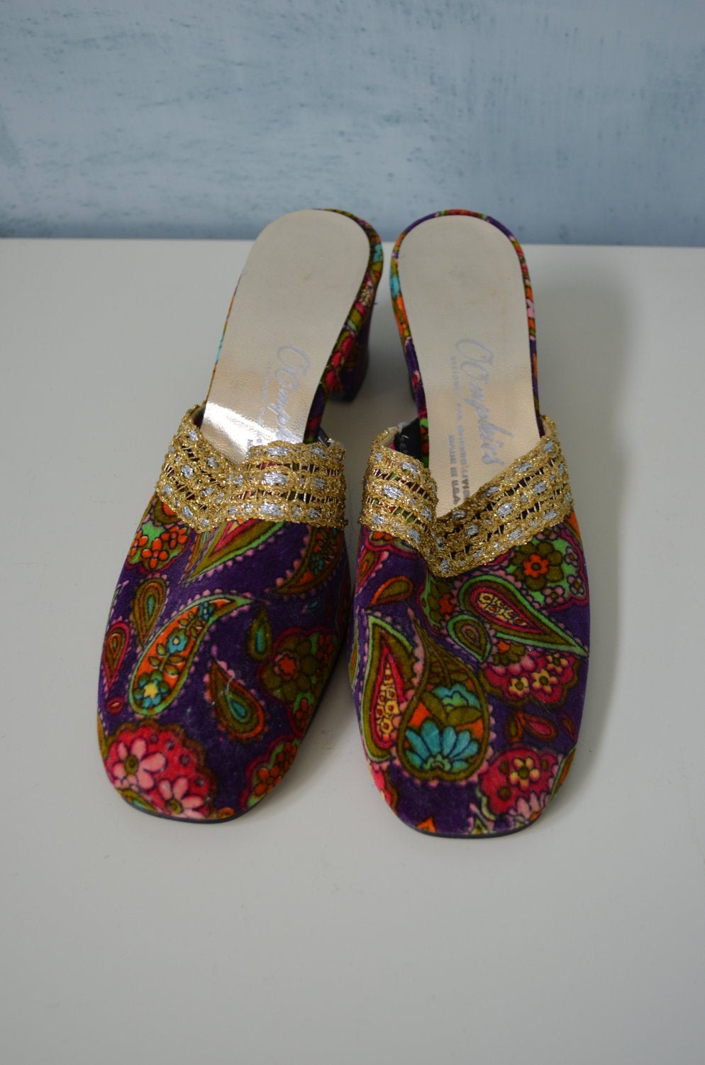 70's Mule Bohemian Oomphies Pasley Colorful Velvet Mule Shoes