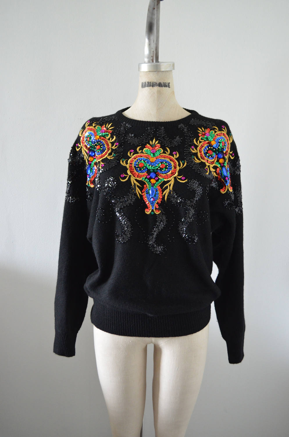 Jewelry Sequined Sweatshirt Blouse Sparkling Embroidery Beaded Black/Colorful Sweatershirt