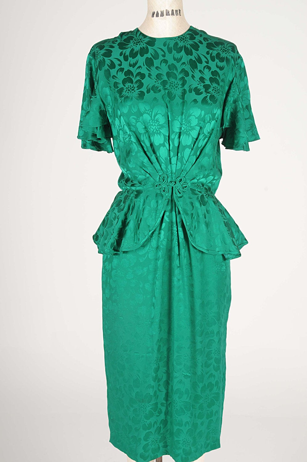 Peplum Dress Emerald Green Silk Peplum Party Dress Argenti Ruffles Sleeve Floral Dinasty