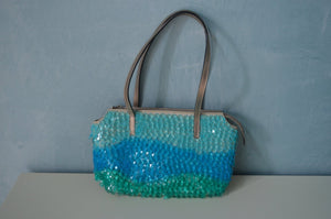 Retro Maison Saad Sequined And Beaded Pweter Leather Purse Bag With Wavy Crystal Drops