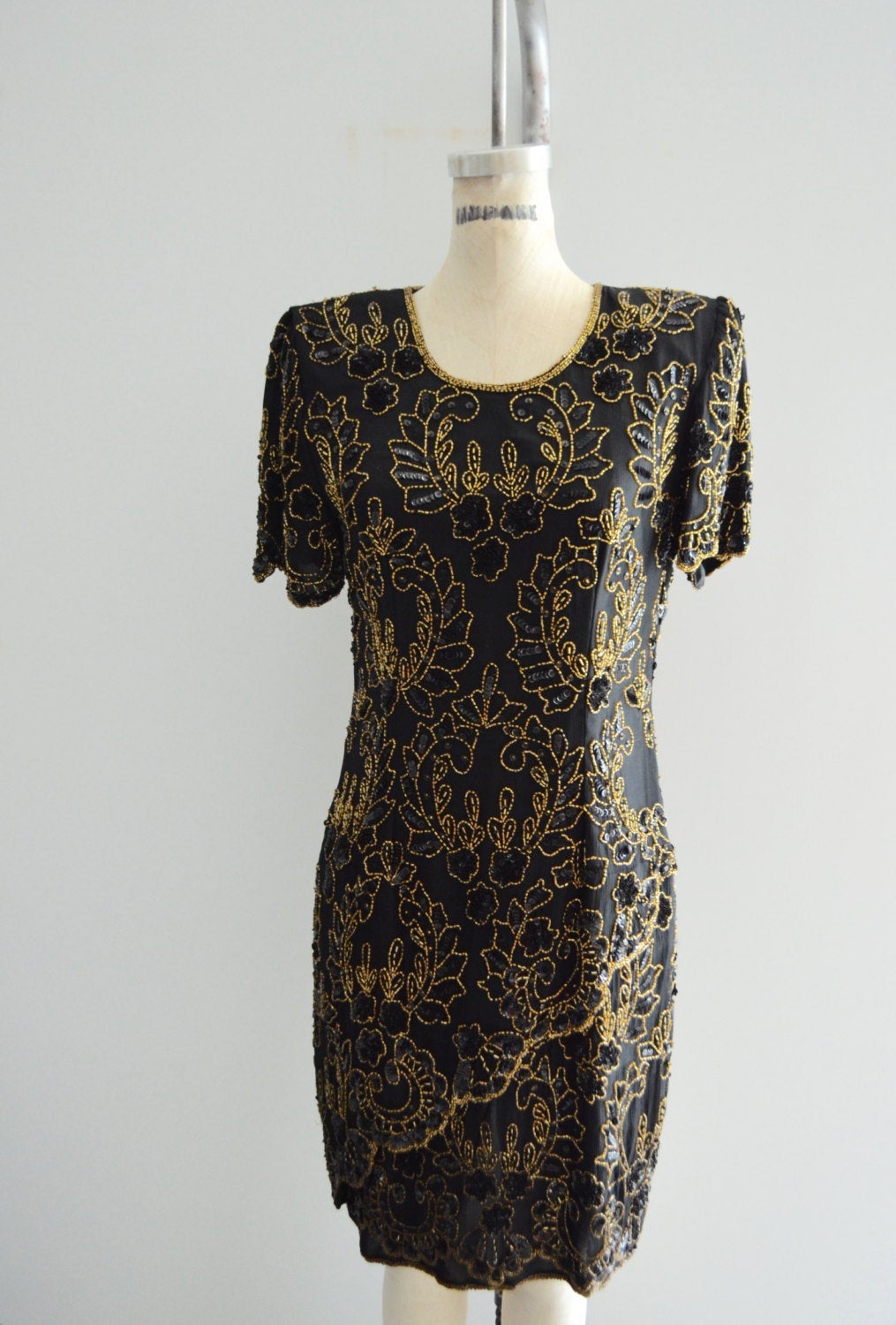 Cocktail Sequined Black And Gold Flower Boho Chic Beaded Gatsby Cocktail Dress
