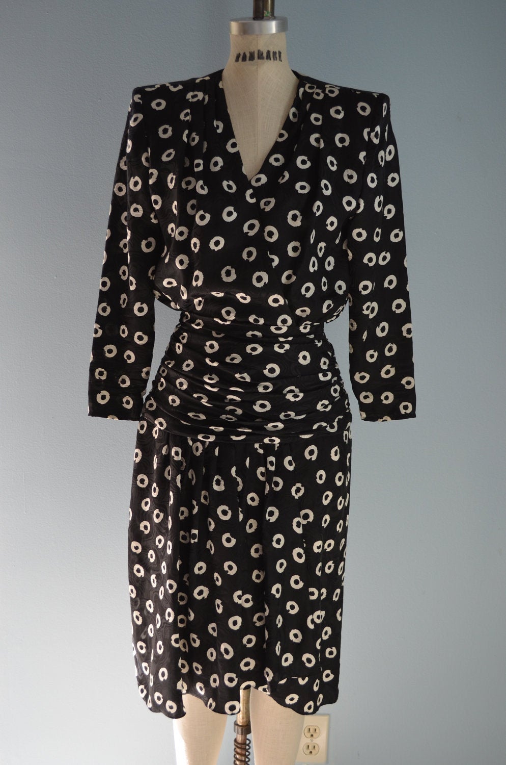 vintage lillie rubin dress Lillie Rubin Polka Dot Silk Black Cream Crossover Dress Lillie Rubin S