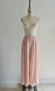 Boho 70S Pastel Salmon Pink Pleated Palazzo Pants Fashion Style Wide Bottom Trousers