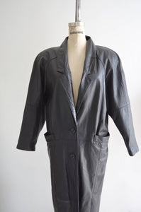 Black Leather Long Coat Outwear Trench Coat Jacket Raincoat 1980S Style Fall