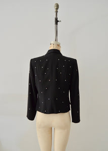 Black Tailored Blazer Bedazzled Crystal Embellishment Fall Style Russel Kemp