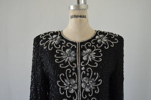 Floral Sequined Beaded Cropped Jacket Floral Cocktail Wedding Nye Party Holiday Glam