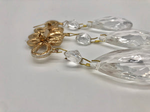 Antique Crystal Chandelier Oversized Brooch Antique Gold Plated Prism Teardrop Chinese Frog Faceted