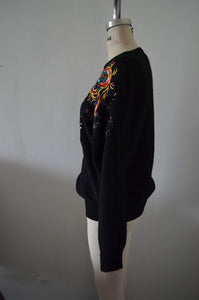 Jewelry Sequined Sweatshirt Blouse Sparkling Embroidery Beaded Black/Colorful Sweatershirt