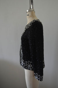 Floral Sequined Beaded Cropped Jacket Floral Cocktail Wedding Nye Party Holiday Glam