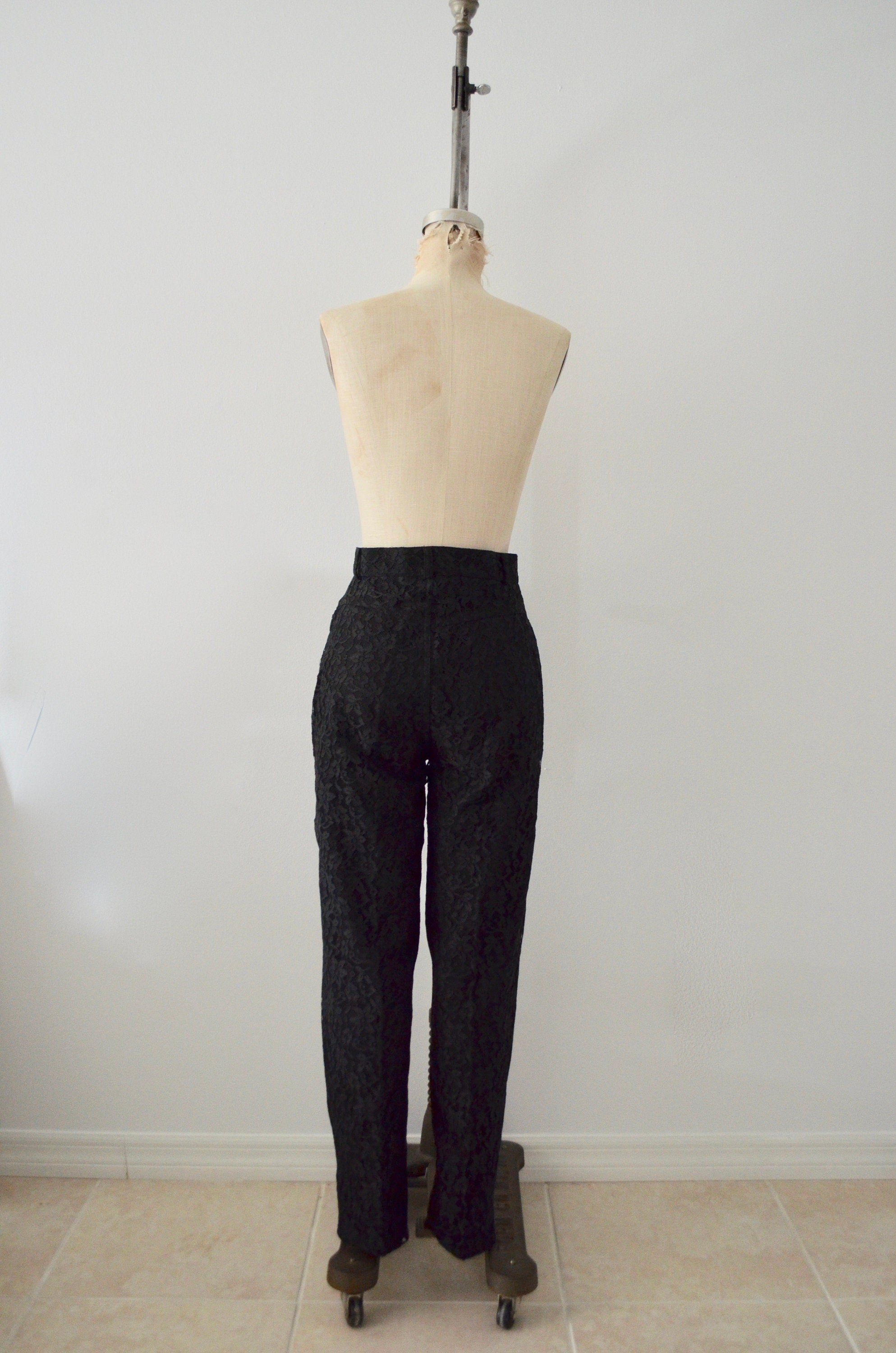 High Waist French Black Lace Tailored Trousers Pants Casual Cocktail Party 80S Fashion Fall