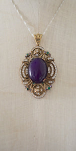 Victorian Silver Hurren Sultan Medallion Emerald Topaz Amethyst Sterling Necklace