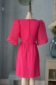 Pink Honeycomb Fabric Statement Sleeve Dress Oversized Puffy Sleeve Crepe Dress Princess Midi Dress