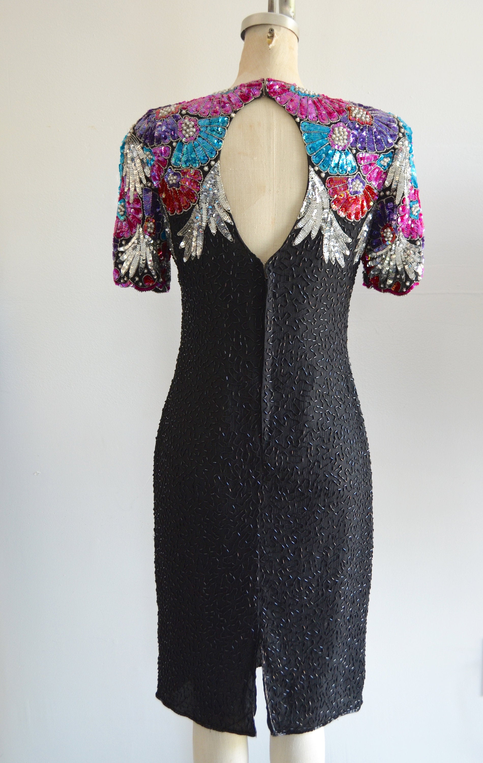 Avant Garde Black Silk Pearls Sequins Dress Stenay With Shoulder Color Cougar Vintage Shop Avant Garde Black Silk Pearls Sequins Dress Stenay With Shoulder Color Cougar Vintage Shop