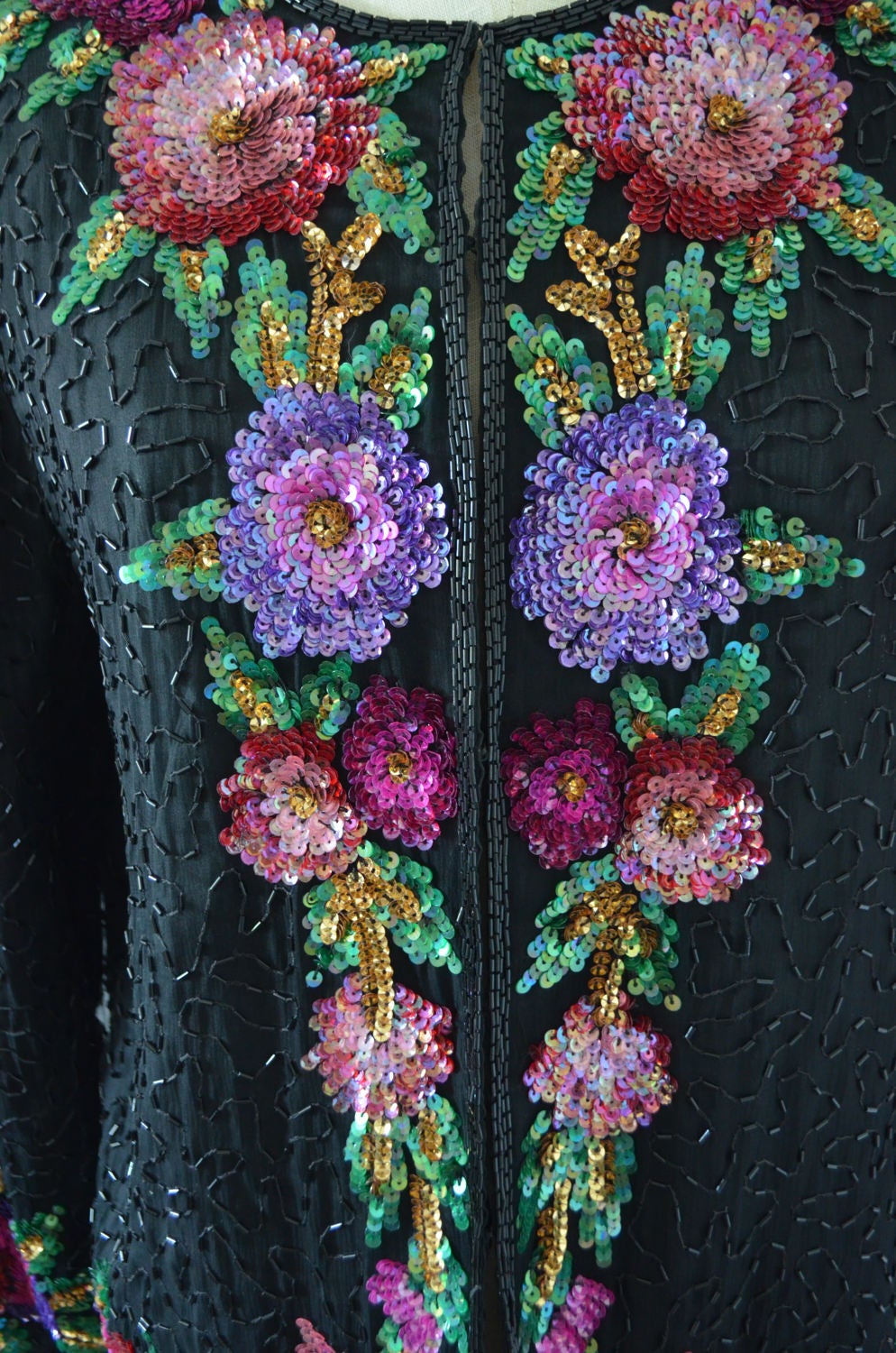 Laurence Kazar Sequined Beaded Cropped Jacket Multicolor Floral Cocktail Wedding Nye