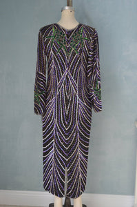 70S Bohemian Hypnotic Sequined Beaded Purple Tea Party Cocktail Wedding Dress