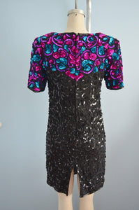 Black Silk Sequins Dress With Shoulder Colorful Details By In Fashion