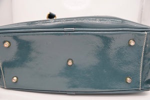 Genuine Arcadia Green Grayish Stamped Patent Leather Top Handle Large Doctors Speedy Handbag Satchel