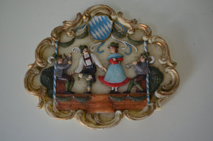 Antique German Ornate Hand Carved Wax Art An Oompah Band Wall Frame